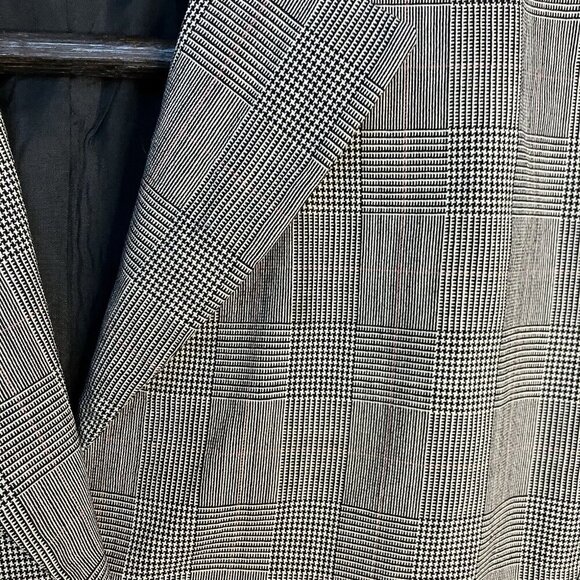 Vintage Talbots Wool Blazer Womens 10 Long Line Plaid Check Herringbone Neutral - Picture 5 of 9
